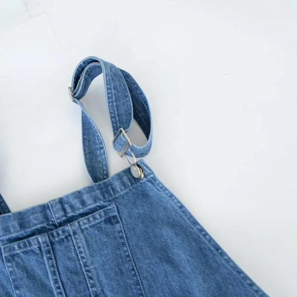 French Connection Blue Shadow Dungarees Denim Overalls Med - Picture 12 of 16
